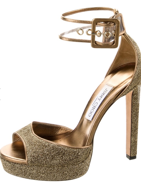 Jimmy Choo Shoes - Jimmy Choo Gold Glitter Platform Ankle-Strap Heels